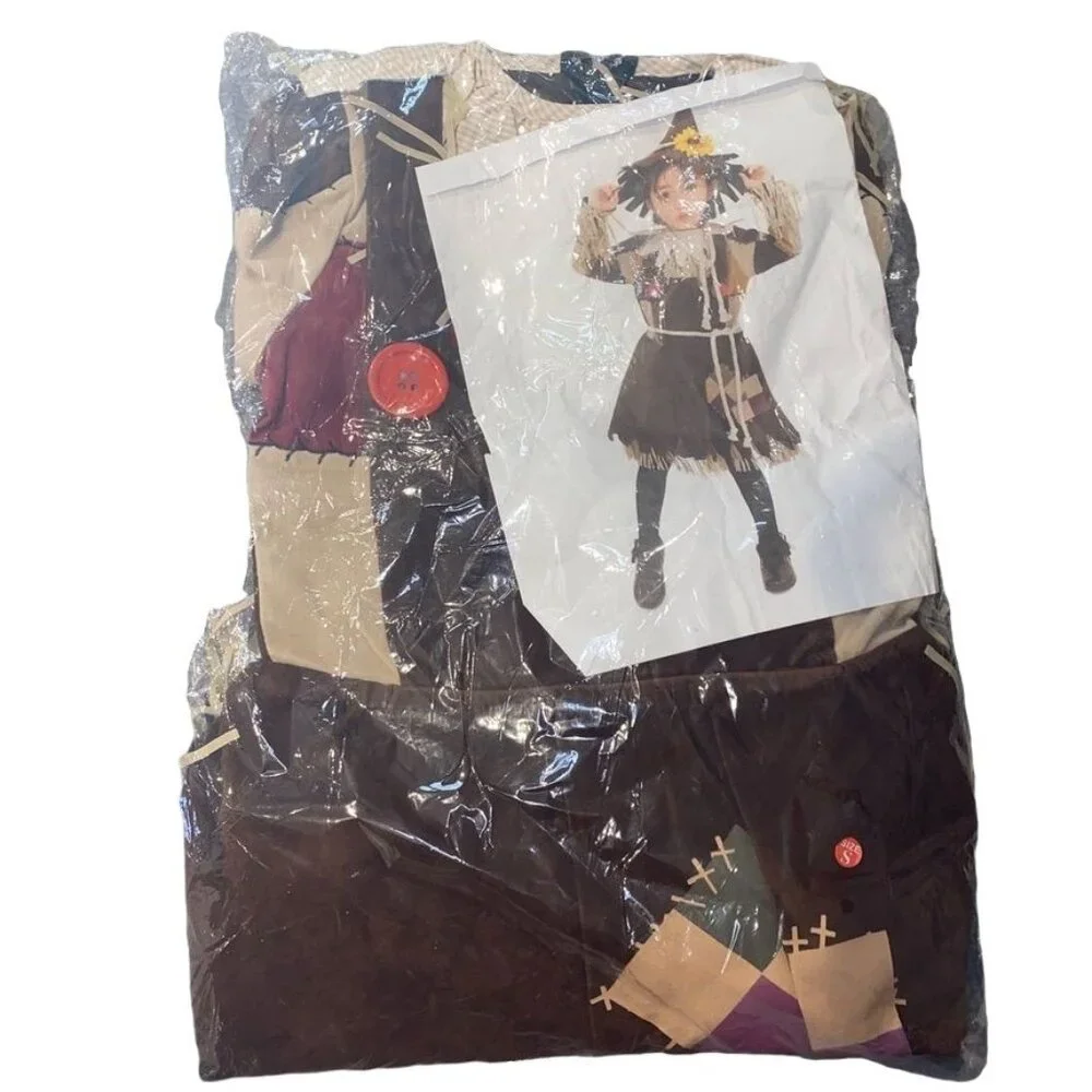 Girls Scarecrow Costume Sunflower Hat Brown Halloween Pumpkin Patch Small Cute